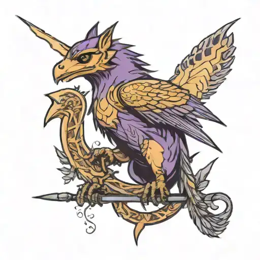 Mythosaur combined with Hawkeye Kate Bishop tattoo design idea