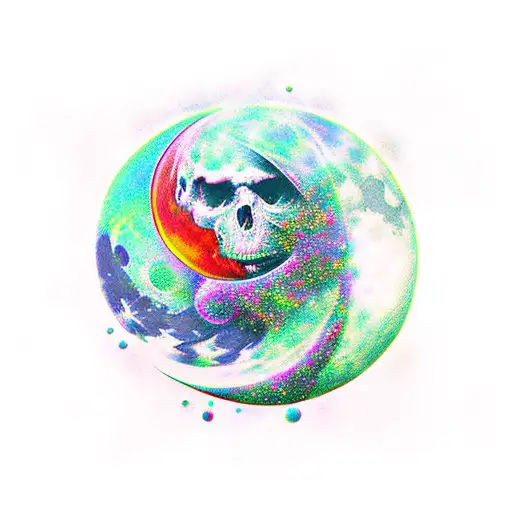 moon wizard music colorful tattoo design idea