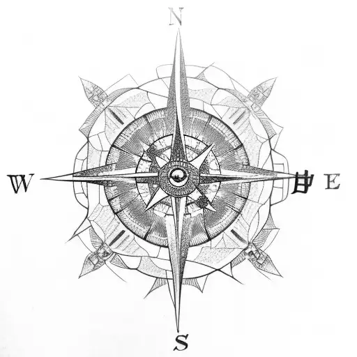 a japanese with a compass rose inside tattoo design idea