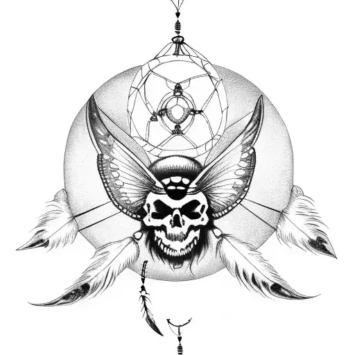 dream catcher, moon, death's head moth tattoo design idea