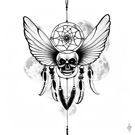 dream catcher, moon, death's head moth tattoo design idea