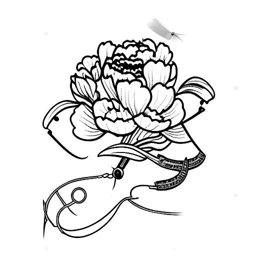 Fishing Hook with Carnation Flower tattoo design idea