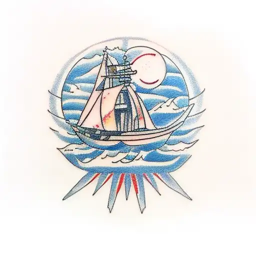 boat ship with tempest storm tattoo design idea