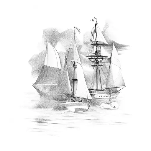 boat ship with tempest storm tattoo design idea