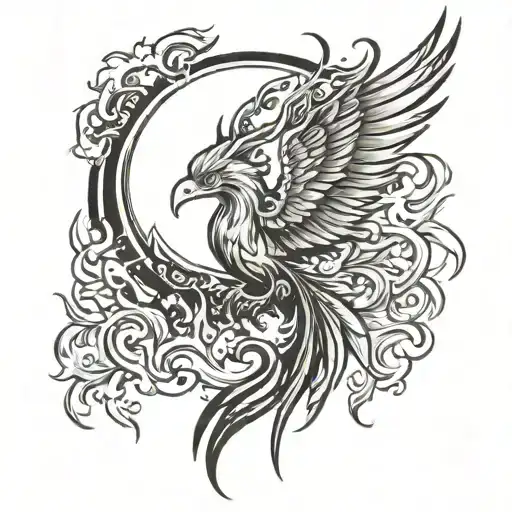 A neotraditional tattoo of a phoenix rising from the ashes, symbolizing your resilience and strength as a firefighter tattoo design idea
