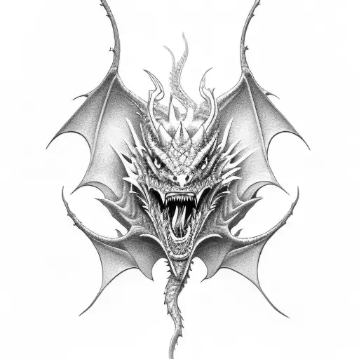 full dragon tattoo with its mouth open, tattoo placement will be on forearm tattoo design idea
