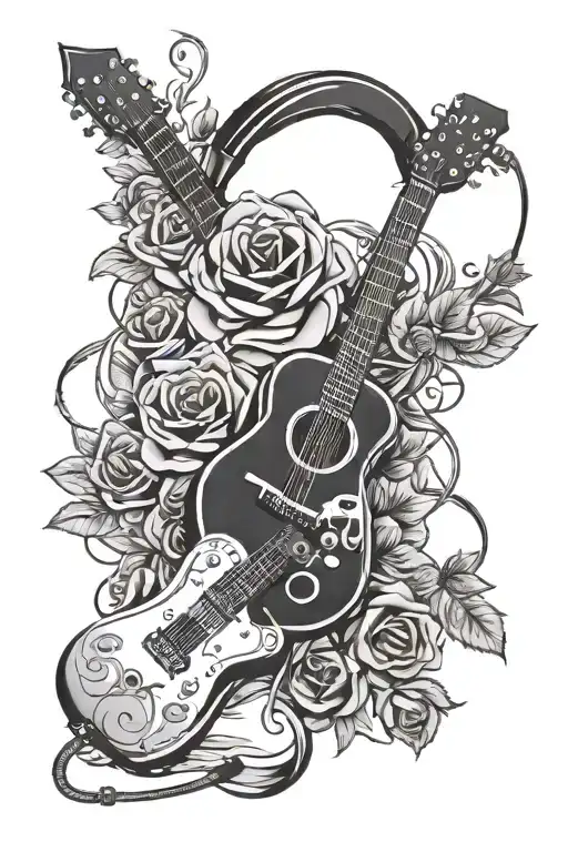 guitar rose letter X gamer headset headphones connected tattoo design idea