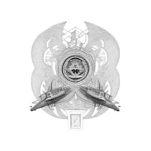 An intricate design featuring a mix of aircraft and cultural symbols from your favorite travel destinations tattoo design idea