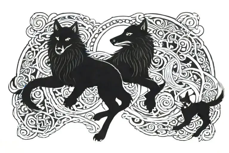 skoll and hati chasing tattoo design idea
