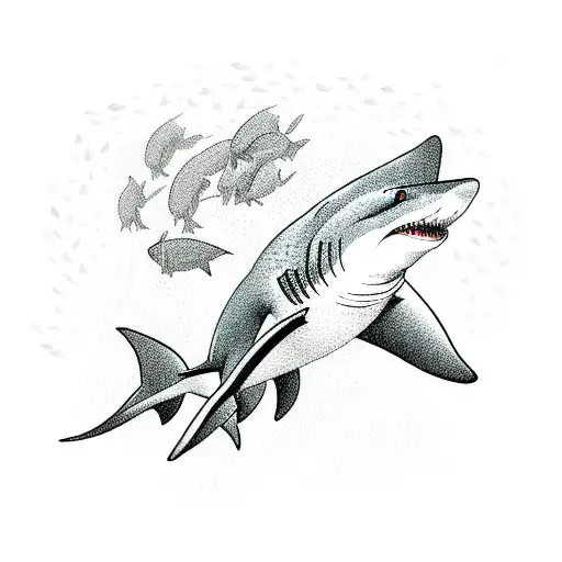 A shark swimming in a sea of doves, symbolizing peace and strength tattoo design idea
