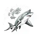A shark swimming in a sea of doves, symbolizing peace and strength tattoo design idea