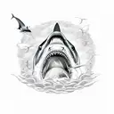 A shark swimming in a sea of doves, symbolizing peace and strength tattoo design idea