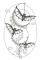 half moon intertwined, bat flying, bat hanging upside, vines  tattoo design idea