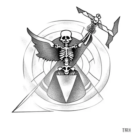 skeleton holding hourglass, compass, Phoenix, double arm band tattoo design idea