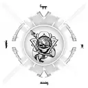 skeleton holding hourglass, compass, Phoenix, double arm band tattoo design idea