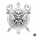 skeleton holding hourglass, compass, Phoenix, double arm band tattoo design idea