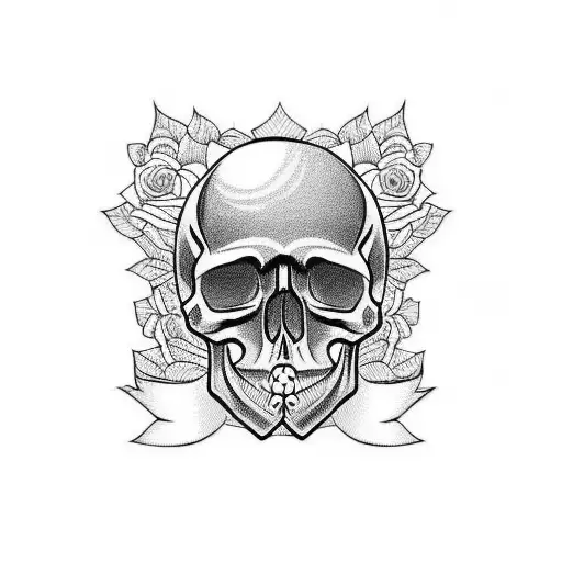 skull with Black Jack cards and roses. bartending  tattoo design idea