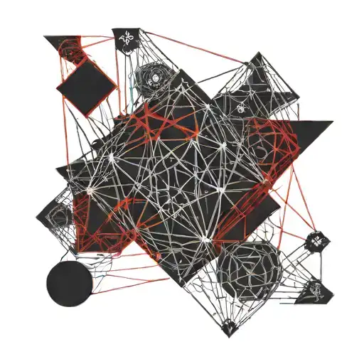 red string of fate running through shapes and lines tattoo design idea