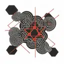 red string of fate running through shapes and lines tattoo design idea