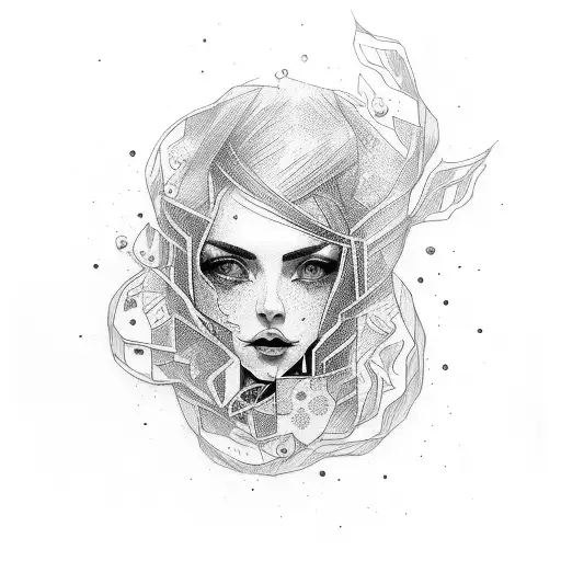 face of women like broken window tattoo design idea