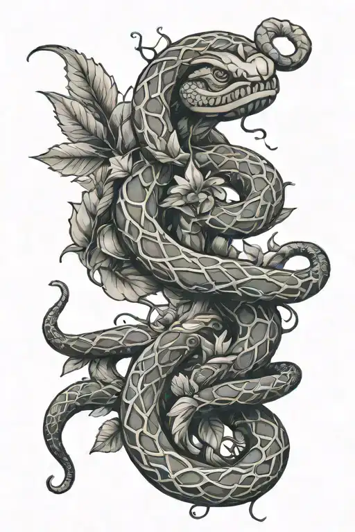 Staff of Asclepius and snake and leaves tattoo design idea