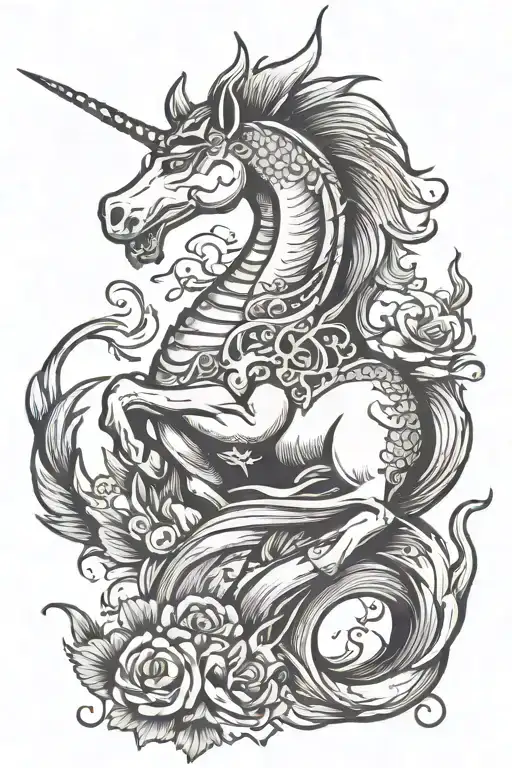 unicorn and dragon  tattoo design idea
