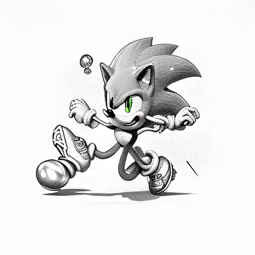 Sonic the hedgehog, all the emeralds of infinity around him, emeralds should look like ecstasy pills tattoo design idea