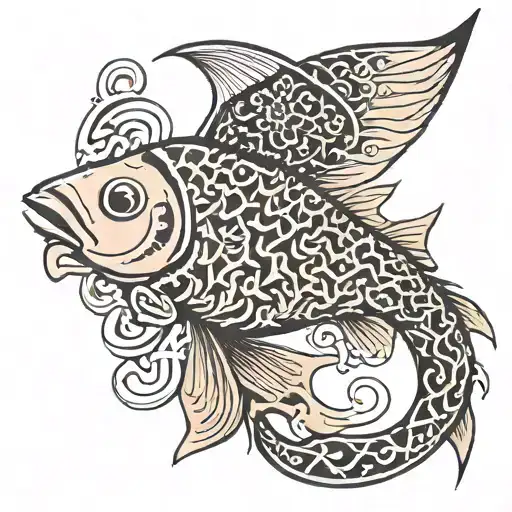 koy fish and Hawaiian tribal patterns tattoo design idea