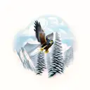 Peregrine Falcon; American Kestrel; clouds, pine trees; mountains; tattoo sleeve tattoo design idea
