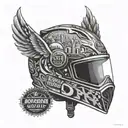 A motocross helmet with a skyline of Dubai, Rome, and New York in the visor, showcasing the client's passion for motocross and travel tattoo design idea