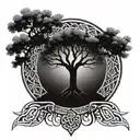 celtic tree of life conceptual tattoo incorporating other elements of nature such as fire and heaven  tattoo design idea