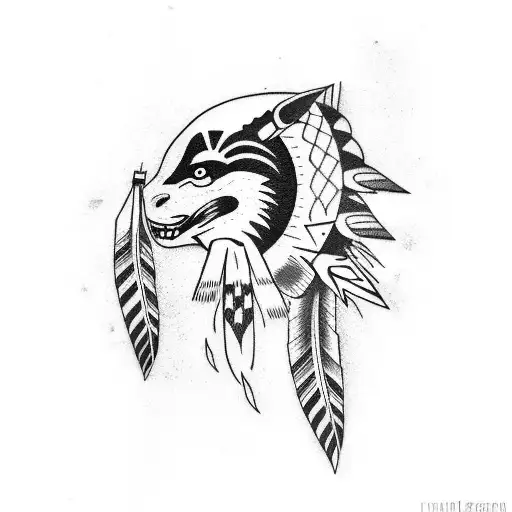 Native American tattoo with red and black hake fish tattoo design idea