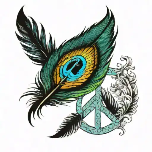 peacock feather and peace sign tattoo design idea