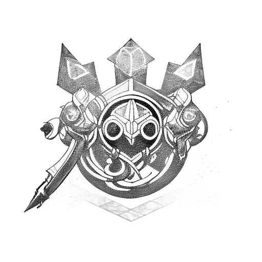 Destiny 2 guardian wearing a crown and surrounded by snake-themed weapons tattoo design idea