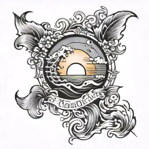 grateful heart with the sun and a wave above it  tattoo design idea