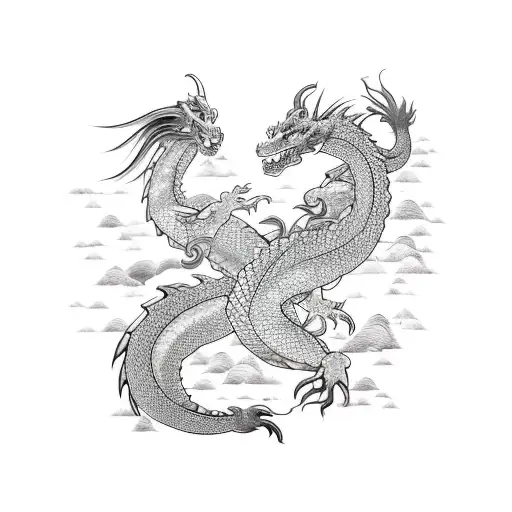 Create a realistic depiction of a dragon intertwined with a school of fish in a Japanese style sleeve design tattoo design idea