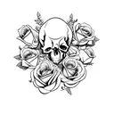 A realistic depiction of a skull and roses with intricate details and shading tattoo design idea