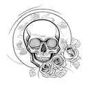 A realistic depiction of a skull and roses with intricate details and shading tattoo design idea