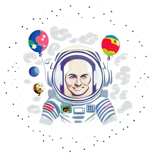 astronaut with planet balloons tattoo design idea