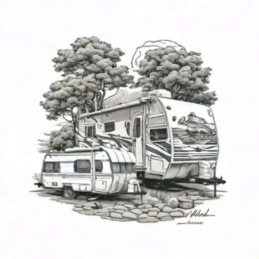 multiple travel trailers parked in a trailer park with tattoo design idea