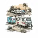 multiple travel trailers parked in a trailer park with tattoo design idea