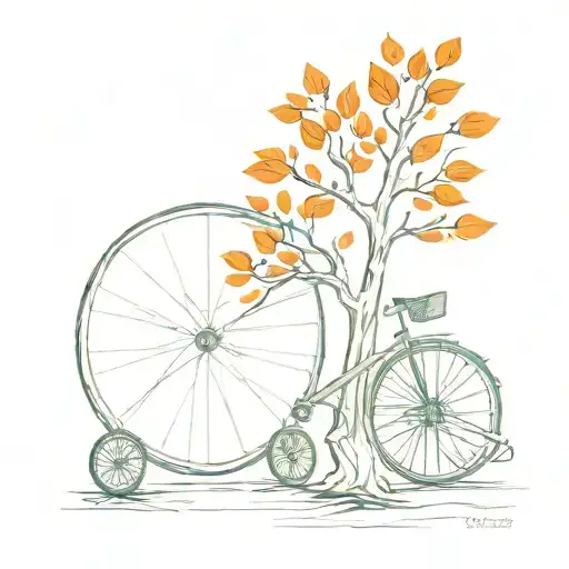 Little orange on a little tree with a wheel chair at the bottom of the tree tattoo design idea