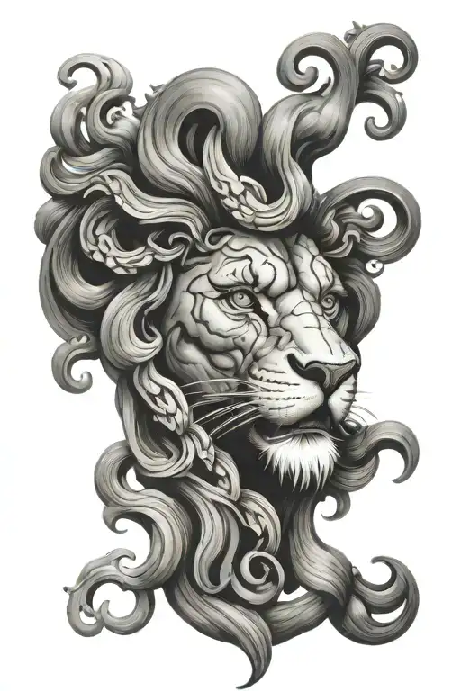 half medusa half lion face morphing tattoo design idea