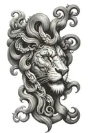 half medusa half lion face morphing tattoo design idea