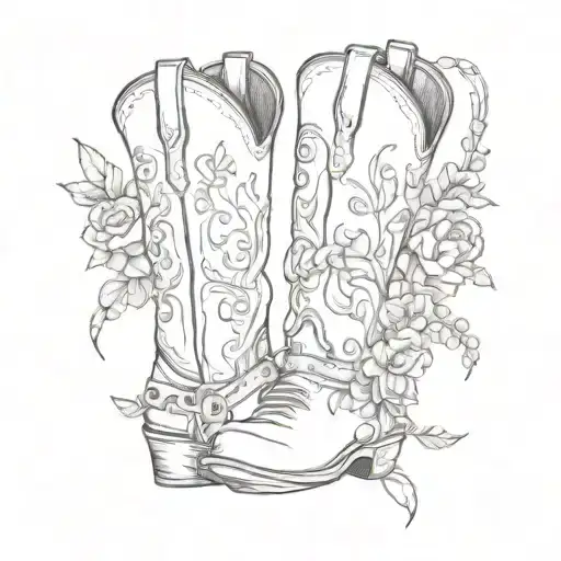 cowboy boots and flowers tattoo design idea