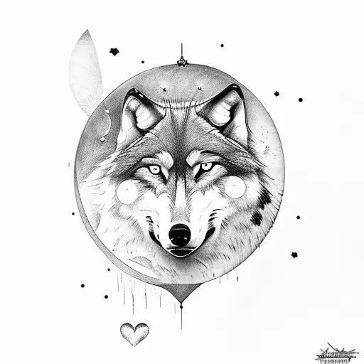 wolf howls full moon, and with broken heart tattoo design idea