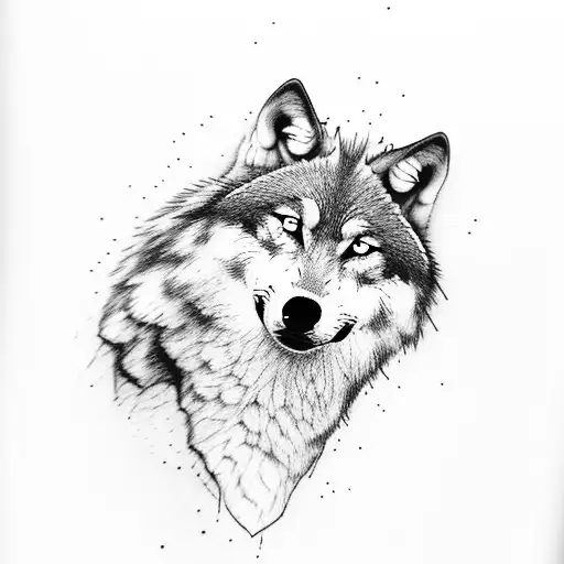 wolf is crying and howls to full moon, and with broken heart tattoo design idea