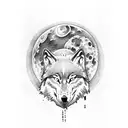 wolf howls full moon, and with broken heart tattoo design idea