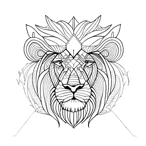 A geometric design of a lion and fish merging together, symbolizing the client's love for both animals tattoo design idea