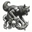 werewolf with wolf skull wearing tattoo design idea